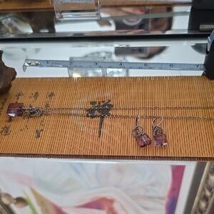 Delicate Purple Sterling Silver Necklace and Earring Set - Women's Jewelry